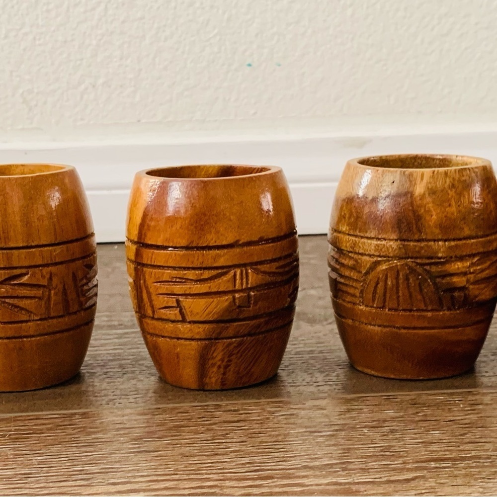 vintage hand crafted tiki wooden Mugs